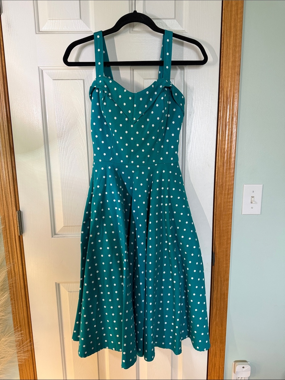 Vixen by Micheline Pitt Teal Polka Dot Midi Dress